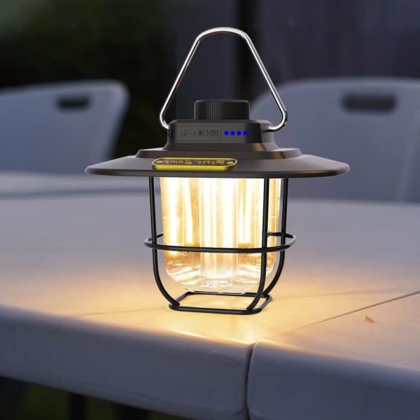 IG Oppladbar Camping LED-lys Dimbar, Retro Lantern svart