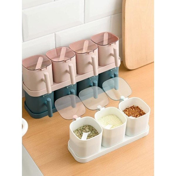 Kryddburk Transparent kryddburksset med sked, lock och sockerskål på bricka kök kryddbehållare