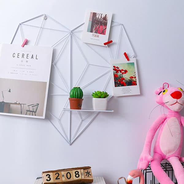 IC Hjerteformet Vegghengende Hylle Bilder Postkort Ramme Display St Svart