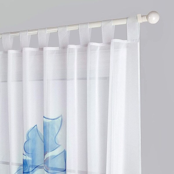 IC 2-pak blomstrede brodererede gennemsigtige Sheer gardiner til soveværelse, køkken, stue, 150cm×175cm, blå