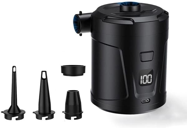 Elektrisk luftpumpe, 5200mAh genopladelig trådløs luftpumpe, 4 dyser, LED-display, 400L/min til pools og luftmadrasser, sort