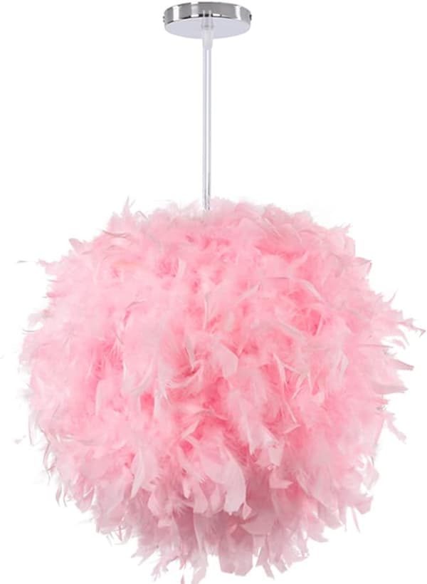 Fjer Pendel Blød Dekorativ E27 Loftslampe til Stue Soveværelse Børneværelse Pink 30 cm