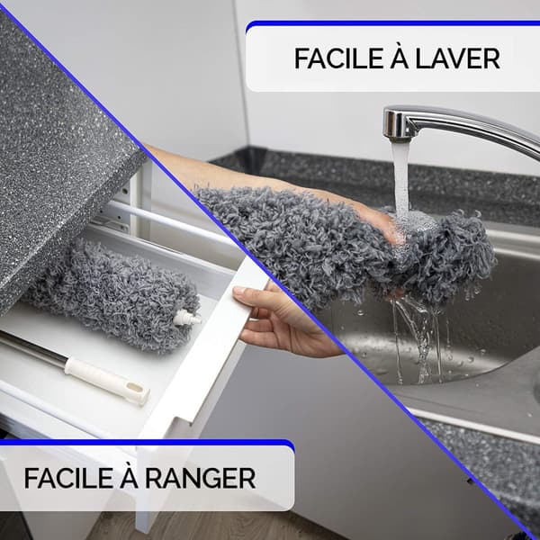 Adjustable - Telescopic Handle - Set - with - 2 - Microfiber Tips - Long - Telescopic - Duster - Made - Stainless - Steel