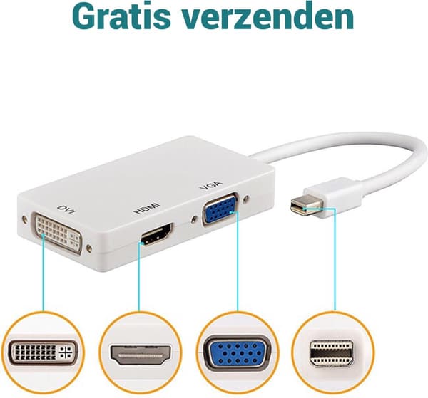 3-i-1 superhurtig Mini DisplayPort til VGA, HDMI, DVI-adapter – til Apple Mac og Macbook