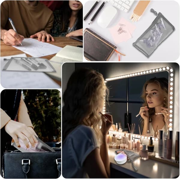 6 stk. makeuptasker med lynlås i nylonnet til rejser og hjemmeorganisering, lille grå