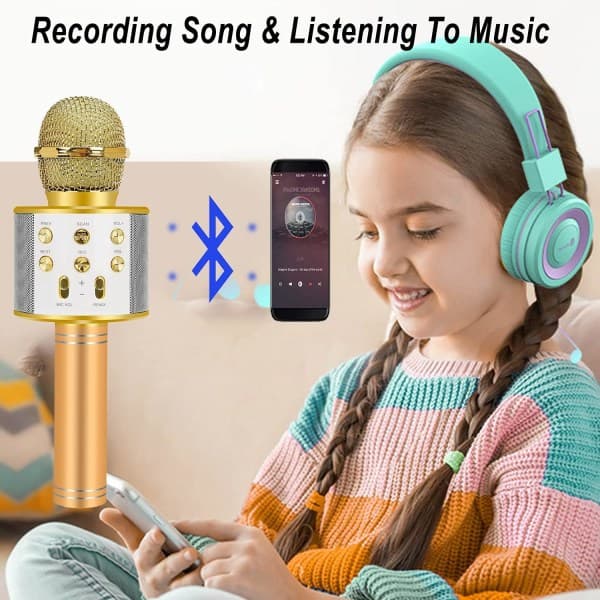 IC Bursdagspresenter for jenter og gutter 6-15 år, Bluetooth trådløs karaoke mikrofon - gull