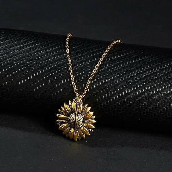 Dam You Are My Sunshine Öppningsbart Solros Hängsmycke Halsband, Guld