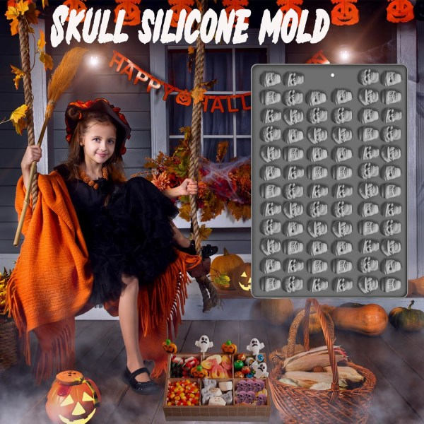 IC Halloween Mini Skull Candy Forms 70 Hulrum Skull Forms Halloween Forms af fødevarekvalitet til Halloween Gummy (1 ST Skull)