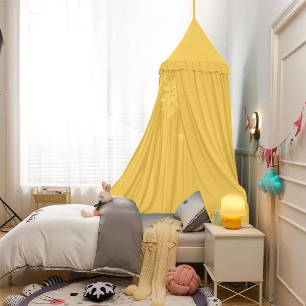 IC Sänghimmel for barn til flickor Pojkar inredning i soveværelse, barnhimmel gul 65*250*400cm