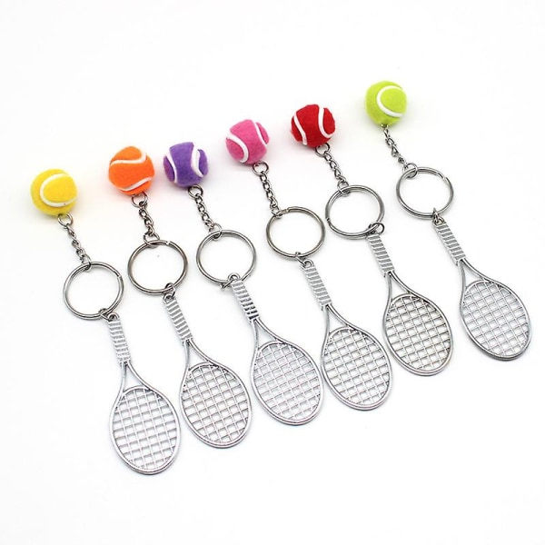 Tennisracket nøglering, eativ metal nøglering Sport nøglering Tennisbold nøglering (2 stk, grøn) IC