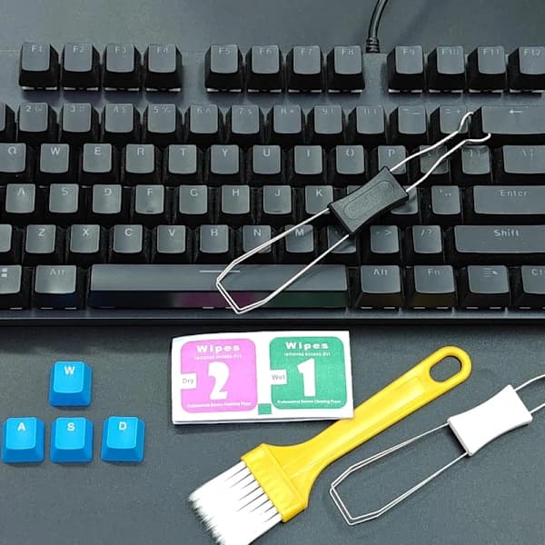 Mekanisk tastatur Keycap Puller Switch Remover med rengøringsbørste og vådservietter