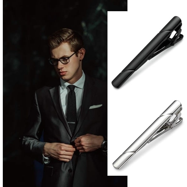 IC Slipsklämmor for mænd, Svart Guld Blå Grå Silver Tie Bar Set for almindelige slipsar, Lyxask presentidéer