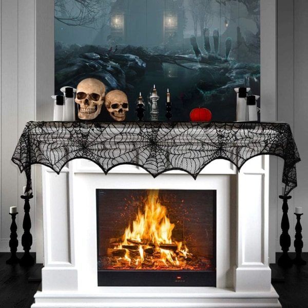 IC Halloween Spindelnät Öppen spis Halsduk, Svart Spets Spindelnät Mantel Halsduk för Halloween Hem Fest Tillbehör, 18 x 96 tum