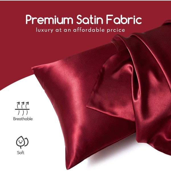Silk Satin Örngott 2-pack (täcke ingår ej) vinröd 50X66cm
