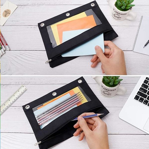 IC Pennpåse 3 Ring, Dragkedja Pennpåsar Case Binder Kosmetik Blå