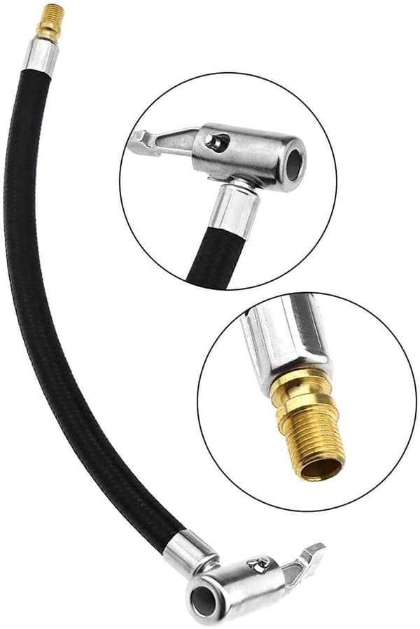 Däckpump förlängningsslang med ventiladapter, nylonflätad gummislang, för bil-, motorcykel- och cykeldäck, 10 cm, svart