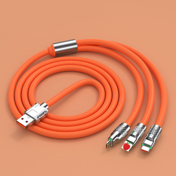 IC Förtjocka 3 i 1 120 W USB snabbladdarkabel Micro USB Type-C oranssille