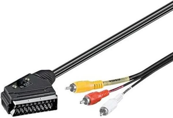 SCART til 3 RCA adapterkabel, tovejs lyd- og videokonverter med input/output-kontakt, 21-pin SCART-hanstik, 1,8 m sort