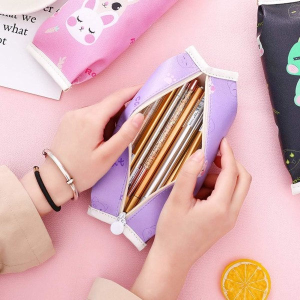 IC Sød etui Tegneserie penneetui til børn Vandafvisende PU-læderlomme Papirvarer Bærbar Kosmetik Makeup Opbevaring Lynlås (Blå-2)