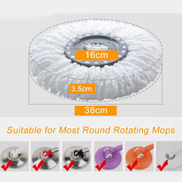 IC Moppehoveder til 3-pak moppe, mikrofiber refill til roterende moppe, 360°