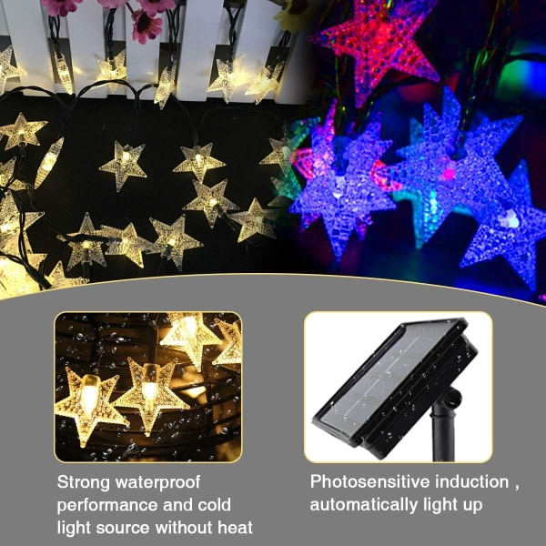 IC Utomhus Solcells-Ljusslinga 7M 50 LED Vattentät Stjärna Dekorativ Jul Sollampa för Fest, Bröllop, Trädgård, Butik, Hemma Utomhus (Gul)