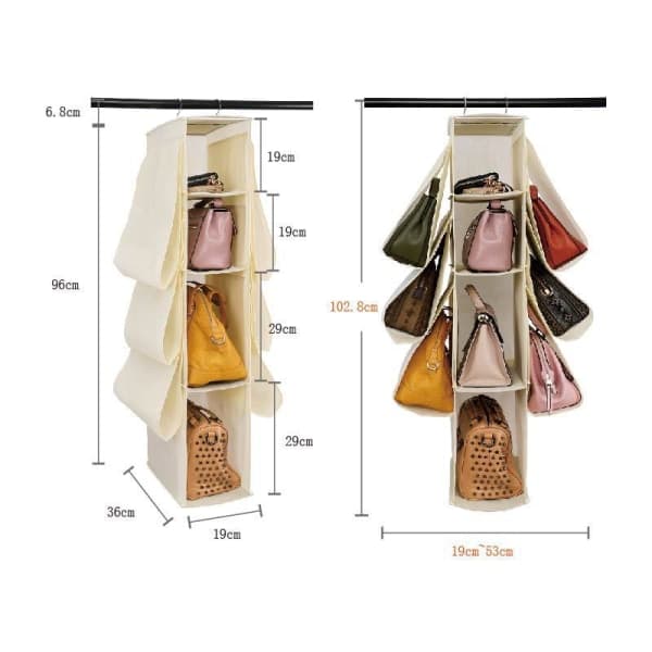 IC Håndtaske Organizer Foldbar Organizer med 10 Rum til Tasker Tøj Hat Sko Hvid White