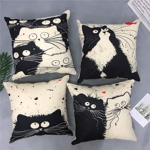 Set med 4 katt-kuddfodral, dekorativa örngott