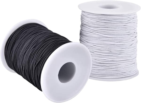 Elastisk snor for smykkelaging, 2 ruller 1 mm svart og hvit nylon-polyester perlesnor for armbånd, halskjeder og DIY-håndverk