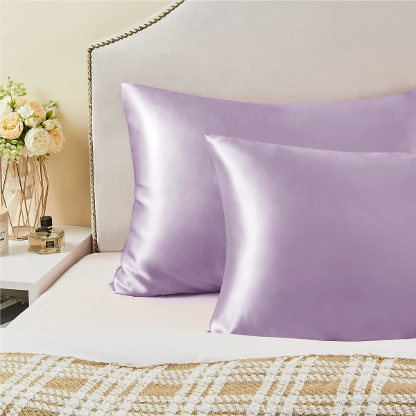 IC Satinsilk tyynyliina hiuksille ja iholle, laventeli tyynynpäällinen Standardkoko 2-pakkauksessa, superpehmeä kuori (20x40 tuumaa)