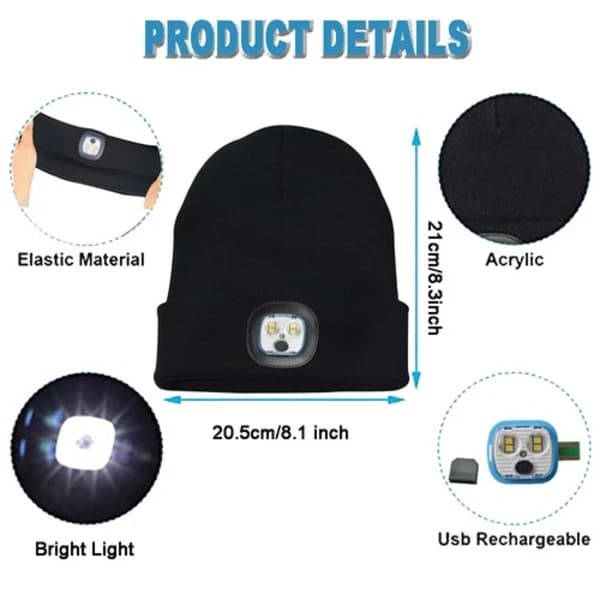 2-pack Unisex LED Beanie Hat Lamp Uppladdningsbar Varm Vinter Stickad Pannlampsmössa Grå-1 Pack Gray-1 Pack