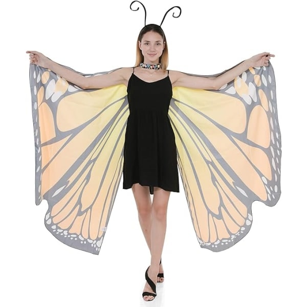 IC Butterfly Wing Cape-sjal med spidsmaske og pandebånd med sort fløjlantenne