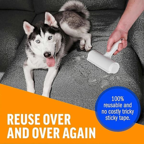 Genanvendelig kæledyrshårfjernerulle til katte- og hundehår, selvrensende fnugrulle til møbler, sofa, tæpper, tøj, sengetøj, hvid