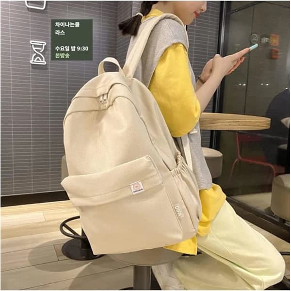 Teenage School Bag Nylon Backpack Shoulder Bag with Large Capacity White white