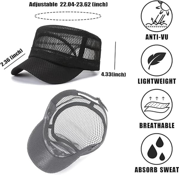 Åndbar Mesh Baseballkasket, Justerbar Militærstil, UV-resistent, Til Sport, Vandring Og Rejser, Grå, 56-60 cm