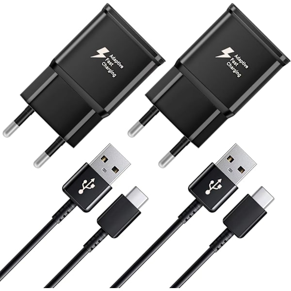 2 stk. hurtigoplader, 1,5 m kabel, kompatibel med Samsung Galaxy S22 S21 S20 S8 S10 S9 Plus Note 7 8 9 10 A53 LG, HTC 2-pack/black