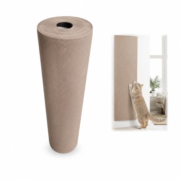 Kattekløsmåtte, selvklæbende slidstærk fnugfri tæpperulle til sofa- og vægbeskyttelse, 40 x 300 cm, khaki