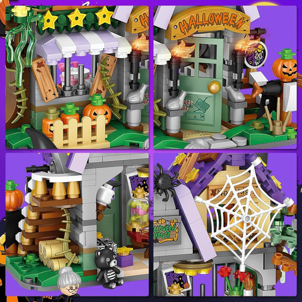 IC Halloween Haunted House Mini Bricks Byggleksaker - Ghost Vampire Building Kit för barn, Halloween-visningsmodell Spökhusfestpresent