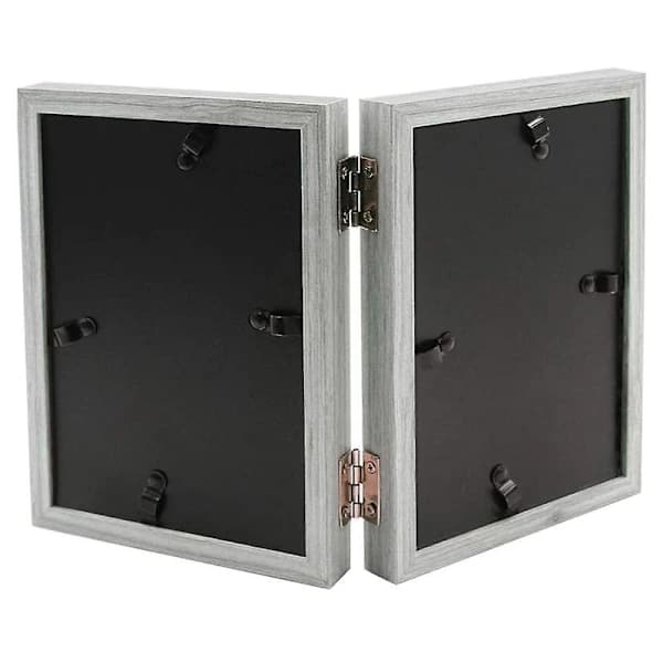 Double Photo Frame 4x6 inch Rustic Grey Wood Frame Hanging Foldable, Wedding Gifts, Mother's Day