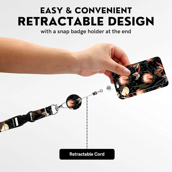 ID Card Holder with Various Pattern Prints, Sliding Opening, Lanyard and Multiple Carrying Options, Transparent Card Protector, Portable Retractable Badge H H
