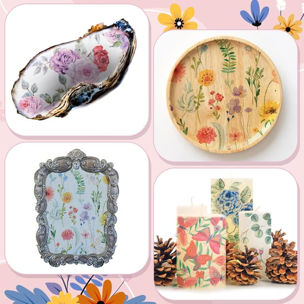 80 Stykker Decoupage Servietter - 4 Blomsterstilarter x 20 - 33 x 33 cm - Til Håndværk og Festdekoration