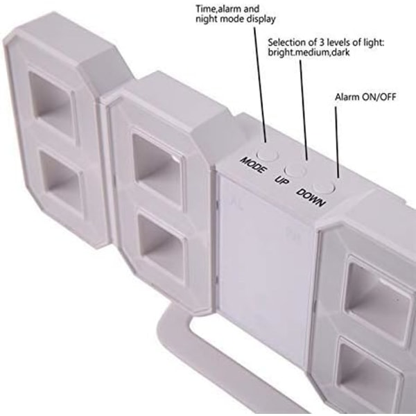 IC 3D LED-veggklokke, moderne digital vekkerklokke for hjem, kjøkken, kontor, nattbord, veggklokke, 24 eller 12 timers visning