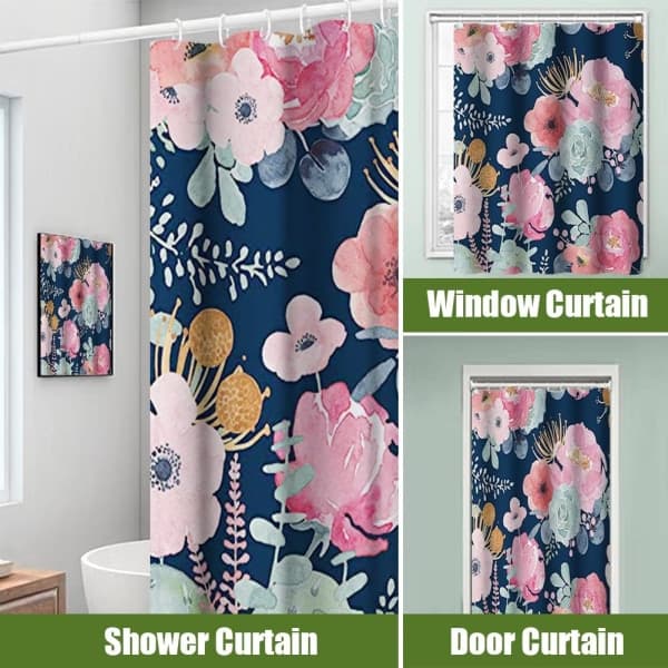 Duschdraperi för badrum, 72\" L x 72\" B med 12 plastkrokar, vattentät polyester (08)