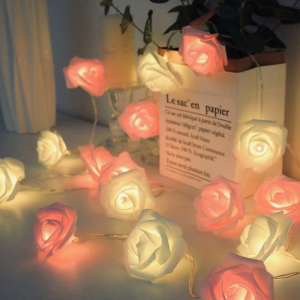 IC LED Garland konstgjord blombukett String Lights Rose Fairy White and Pink M