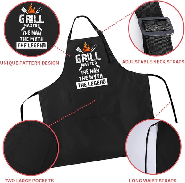 Grill Master Förkläde för män med ficka Justerbart Vattentätt Oljetätt Matlagnings BBQ Förkläde Present Svart En Storlek