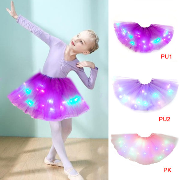 IC Barn Flickor LED Ljus Upp Ballet Dans Tulle Tutu Kjolar Blå