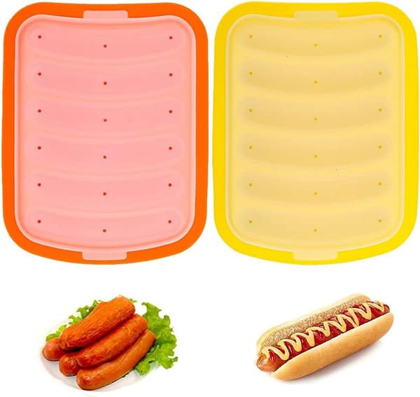 2 pølseforme - Silikone pølseform med låg - til bagning, grillning - 17,5*13,5*3,5 cm - Orange & Gul