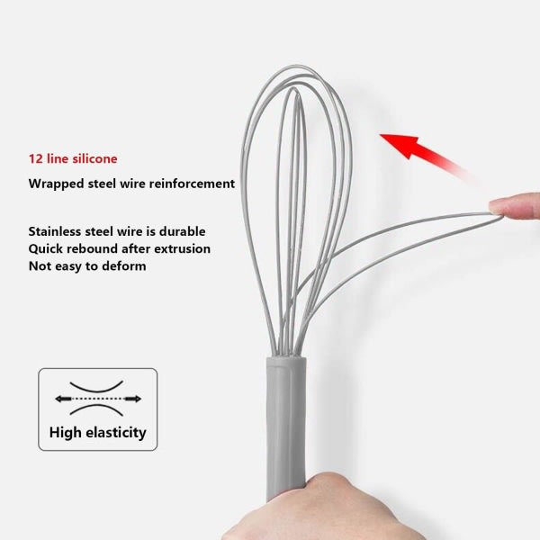 Vispsett med 2 silikonvisper, silikonrører, manuell visp, brukes i kjøkkenvisp