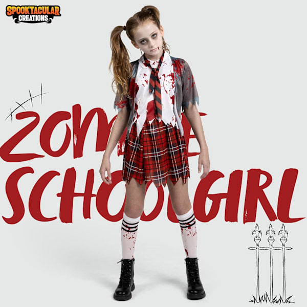 Zombie-skoluniform, blodig zombie-kostym för flickor, halloween, skola, uppträdande Network Medium (8-10 yrs)