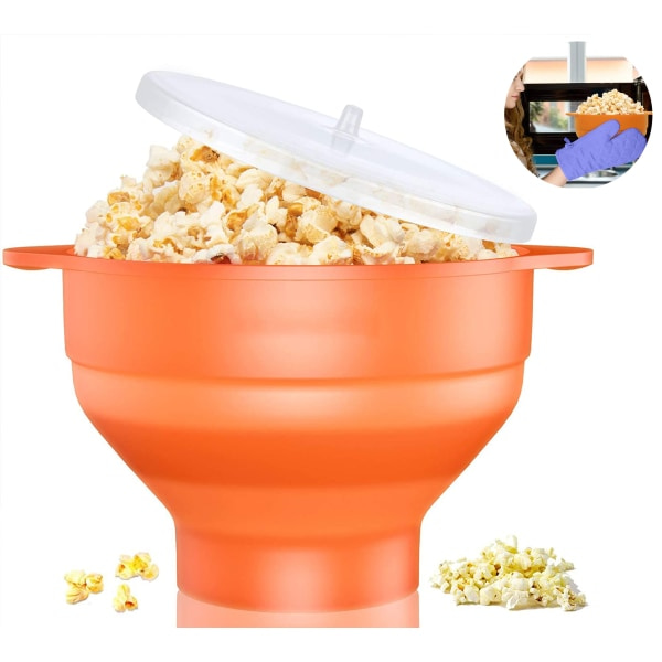 IC Mikrobølgeovn Silikon Popcornmaskin med Lopp og Håndtak Oransje