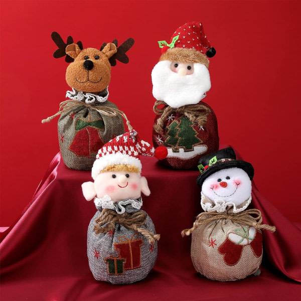 IC 4 delar jul 3D docka dekoration presentpåse med dragsko julgodispåsar